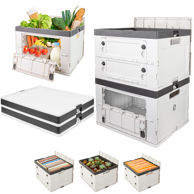 Foldable Storage Crate for WM99800WH Rolling Cart – 44 lbs Capacity, Stackable Design with Lid & Easy-Access Side Panel