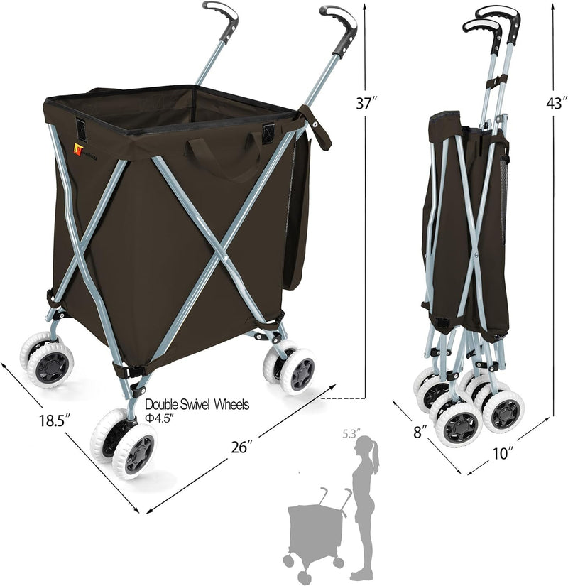 Wellmax WM99100 Series Folding Shopping Cart with Wheels, Grocery Cart with Removable Canvas with Cover, Lightweight Utility Cart for Groceries and Laundry - Holds up to 120 lbs (Blue)