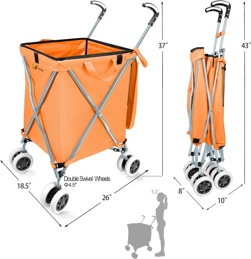 Wellmax WM99100 Series Folding Shopping Cart with Wheels, Grocery Cart with Removable Canvas with Cover, Lightweight Utility Cart for Groceries and Laundry - Holds up to 120 lbs (Blue)